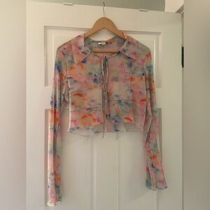 Topshop mesh tie front blouse